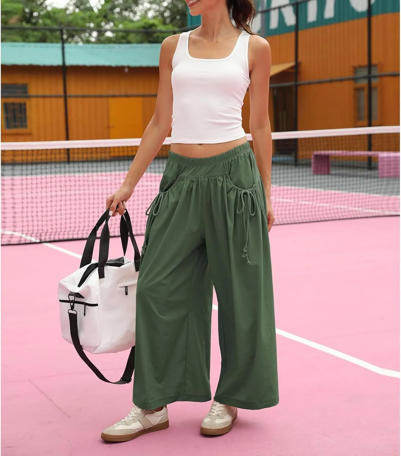 Womens Capri Pant Summer Wide Leg Loose Street Capris Joggers High Waist Drawstring Y2k Cropped Pants with Pockets