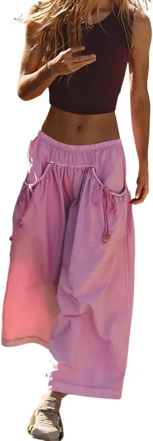 Womens Capri Pant Summer Wide Leg Loose Street Capris Joggers High Waist Drawstring Y2k Cropped Pants with Pockets