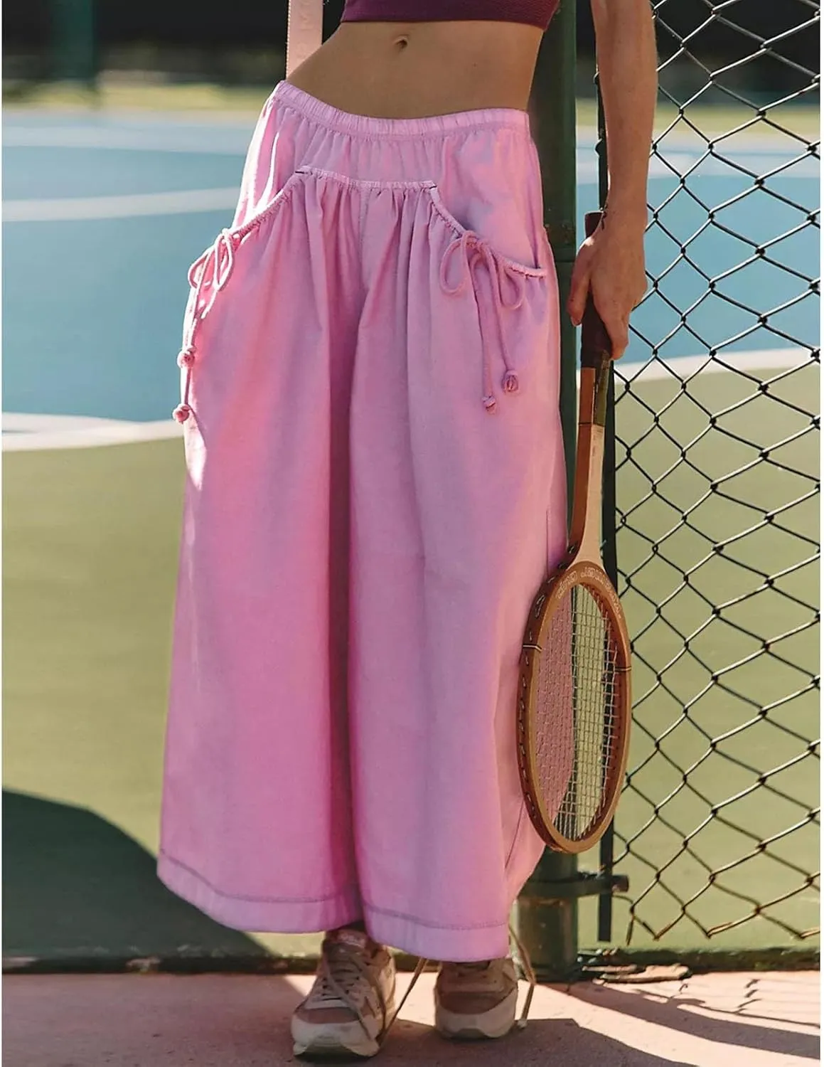 Womens Capri Pant Summer Wide Leg Loose Street Capris Joggers High Waist Drawstring Y2k Cropped Pants with Pockets
