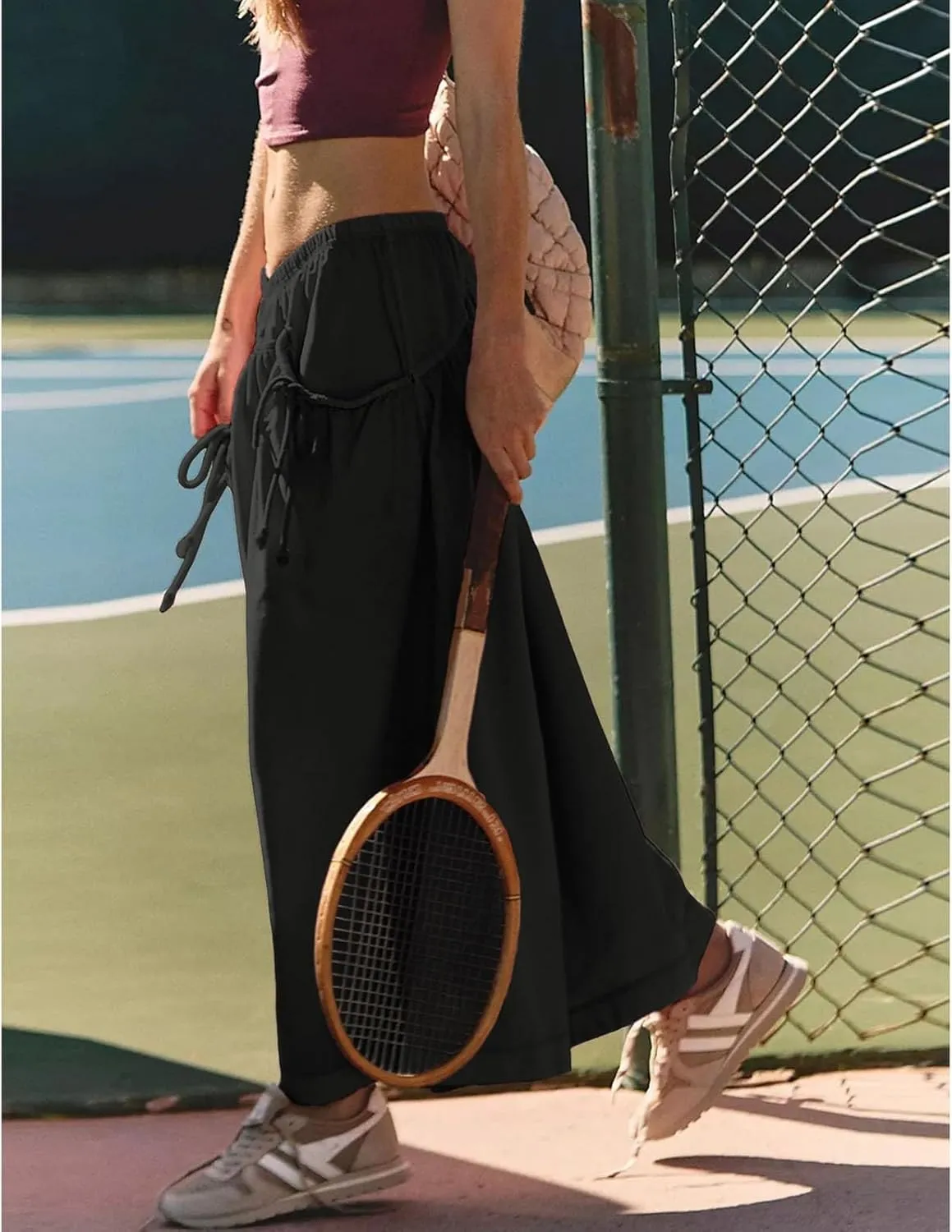 Womens Capri Pant Summer Wide Leg Loose Street Capris Joggers High Waist Drawstring Y2k Cropped Pants with Pockets