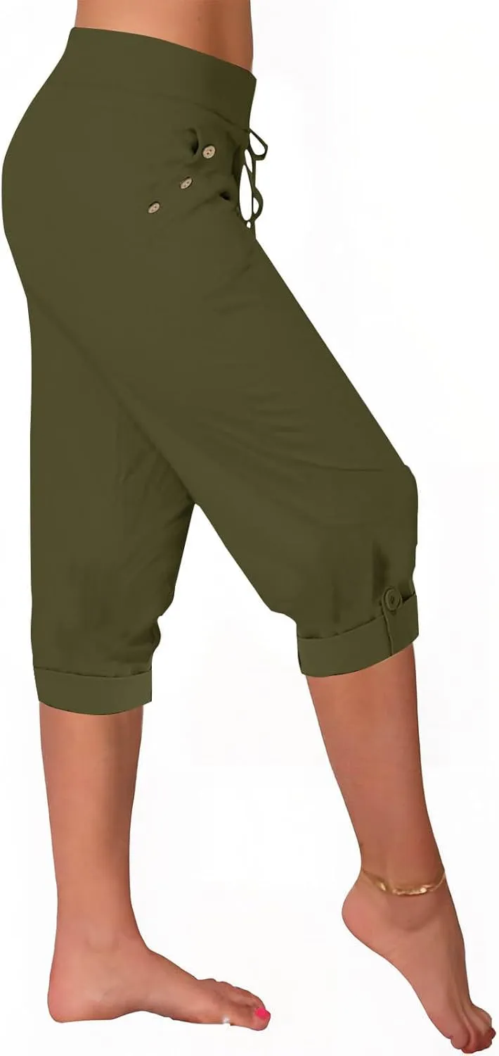 Women's Capris Lightweight Sweatpants Joggers High Waisted Athletic Lounge Pants Ladies Drawstring Crop Trousers