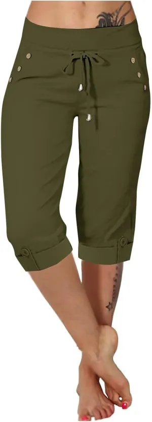 Women's Capris Lightweight Sweatpants Joggers High Waisted Athletic Lounge Pants Ladies Drawstring Crop Trousers