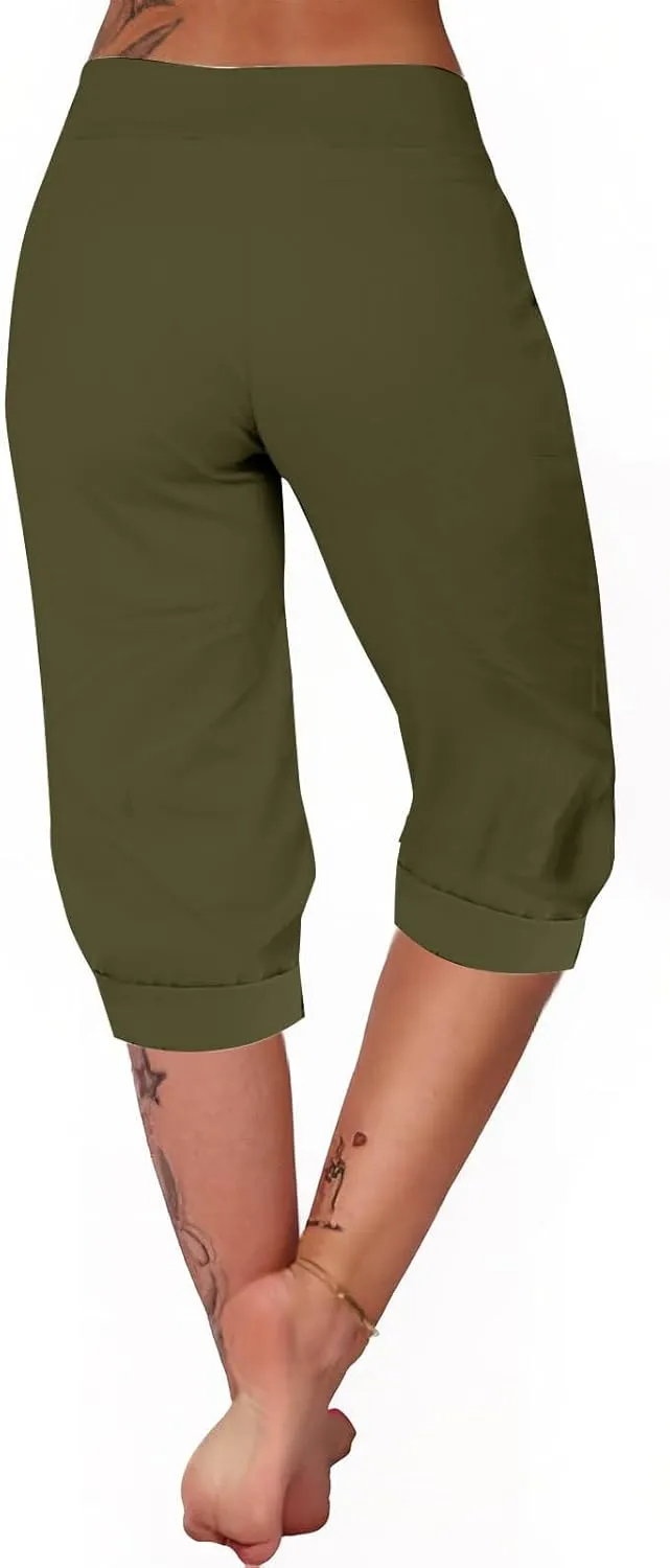 Women's Capris Lightweight Sweatpants Joggers High Waisted Athletic Lounge Pants Ladies Drawstring Crop Trousers