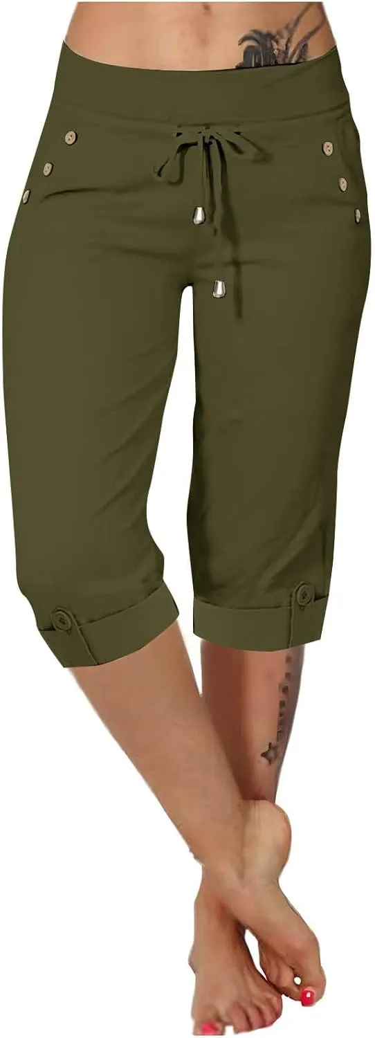 Women's Capris Lightweight Sweatpants Joggers High Waisted Athletic Lounge Pants Ladies Drawstring Crop Trousers