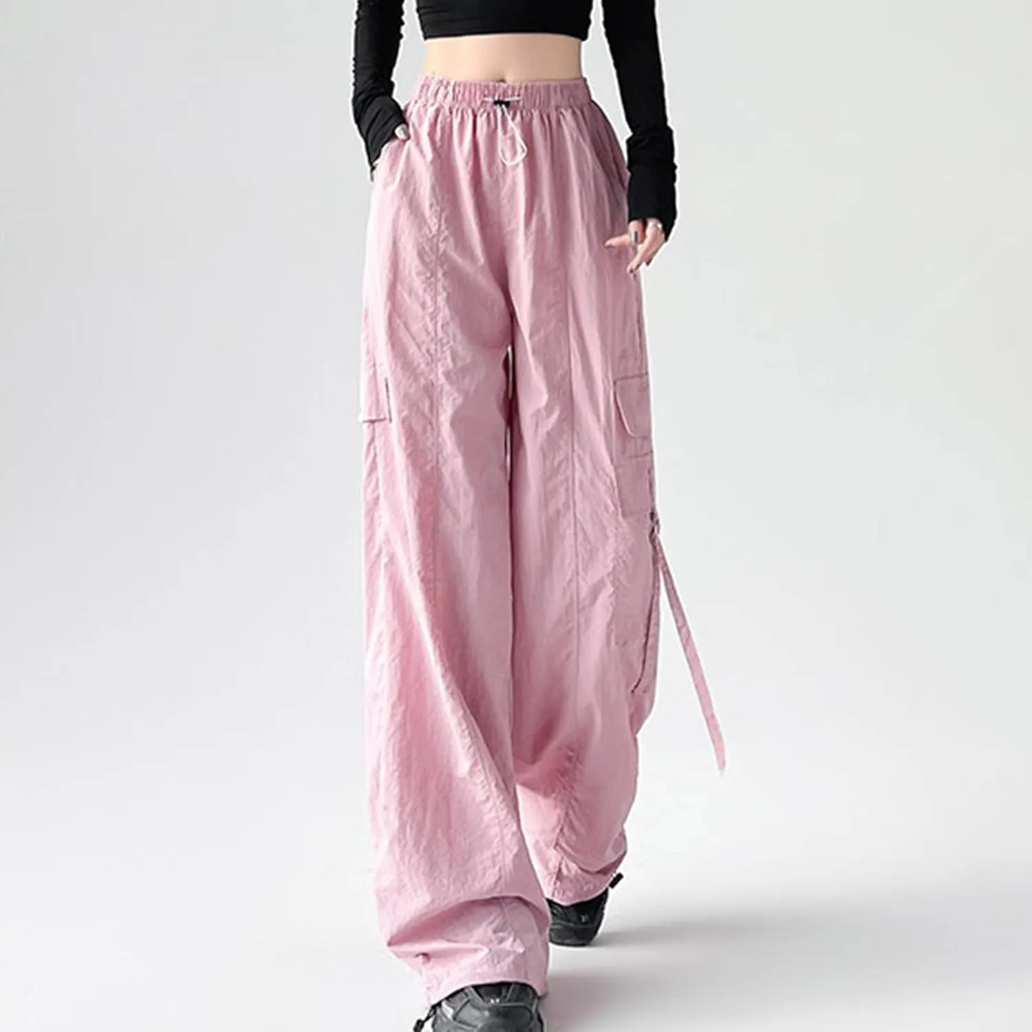 Women's Casual Loose Wide Leg Cozy Pants Winter fold Hiking Slacks with Pockets Barrel Pants Elastic Waist