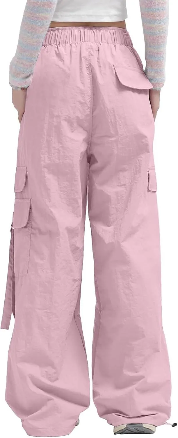 Women's Casual Loose Wide Leg Cozy Pants Winter fold Hiking Slacks with Pockets Barrel Pants Elastic Waist