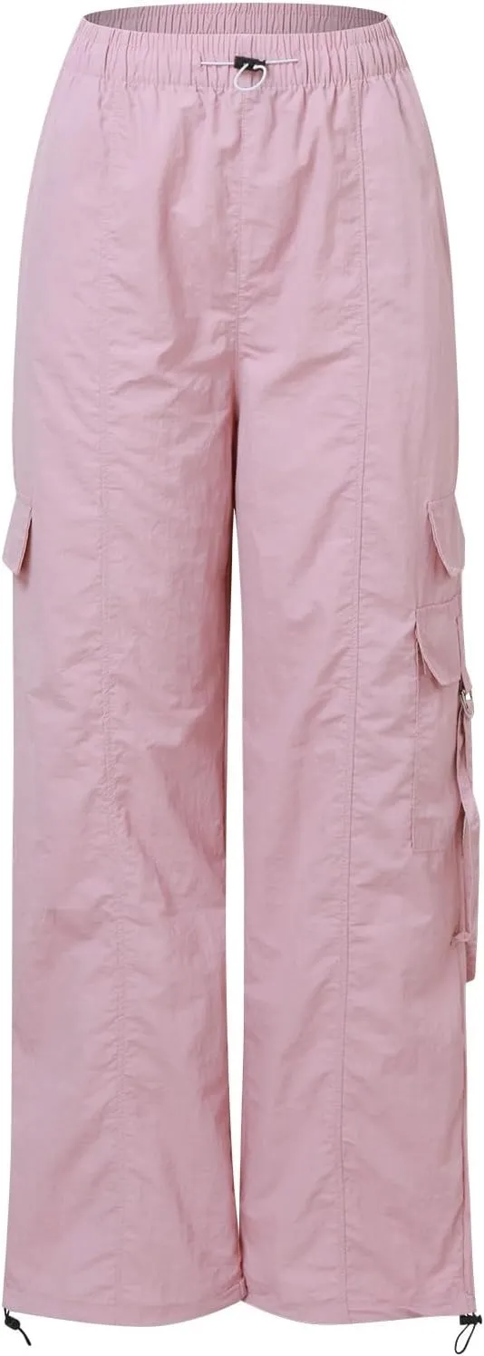 Women's Casual Loose Wide Leg Cozy Pants Winter fold Hiking Slacks with Pockets Barrel Pants Elastic Waist