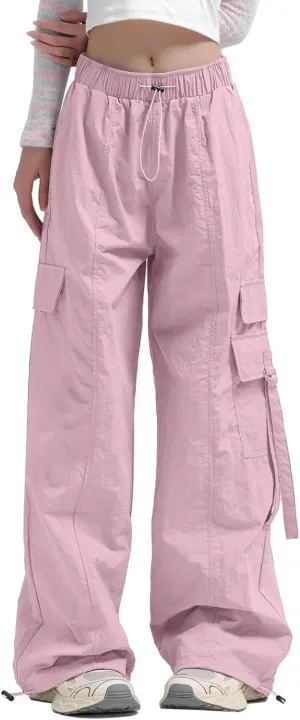 Women's Casual Loose Wide Leg Cozy Pants Winter fold Hiking Slacks with Pockets Barrel Pants Elastic Waist