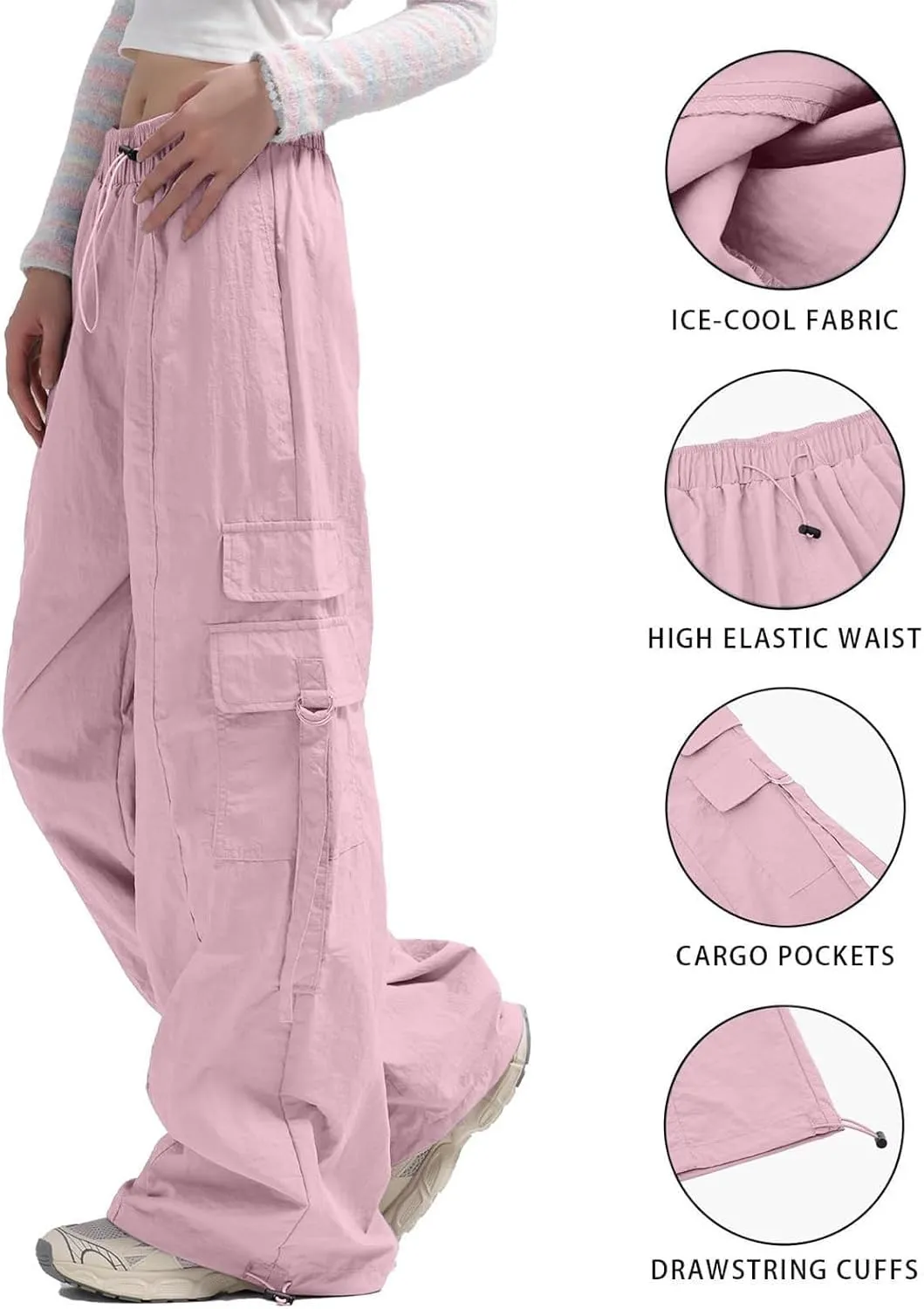 Women's Casual Loose Wide Leg Cozy Pants Winter fold Hiking Slacks with Pockets Barrel Pants Elastic Waist