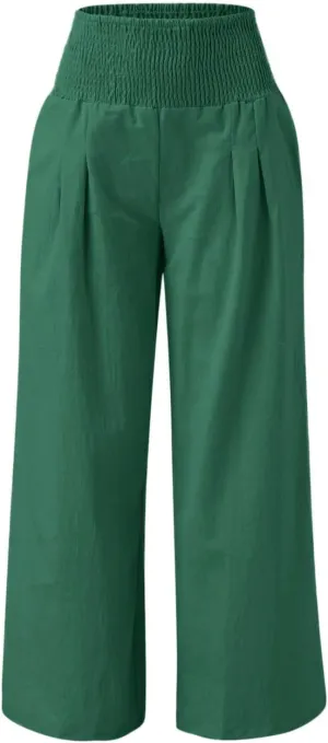 Women's Cotton Linen Pants High Elastic Waisted Wide Leg Pants Summer Casual Comfy Trousers Palazzo Lounge Pants Beach Pants