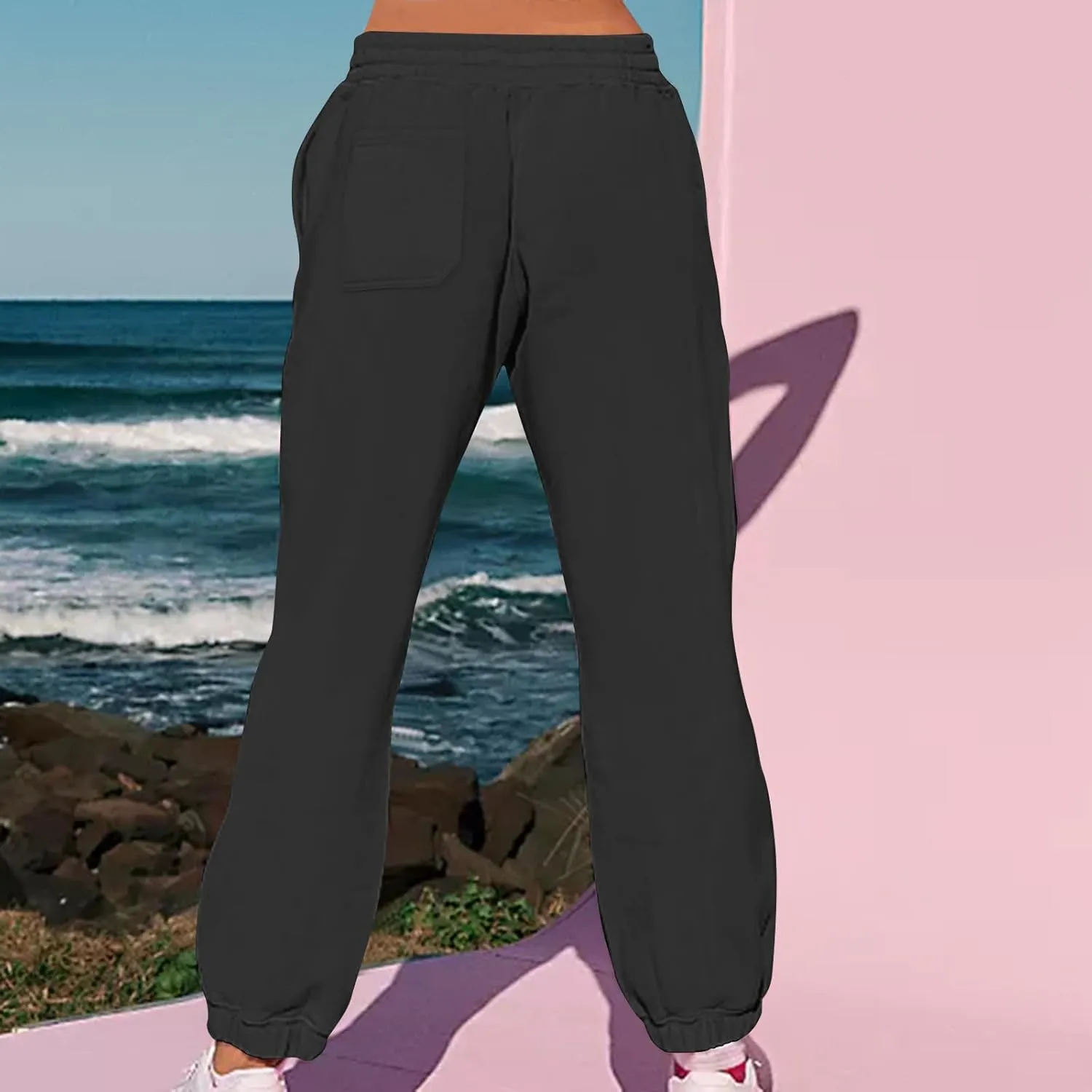 Women's Fall Sweatpants Fleece Lined Casual Pants Drawstring Jogger Pants High Waisted Baggy Pants Comfy Lounge Pants