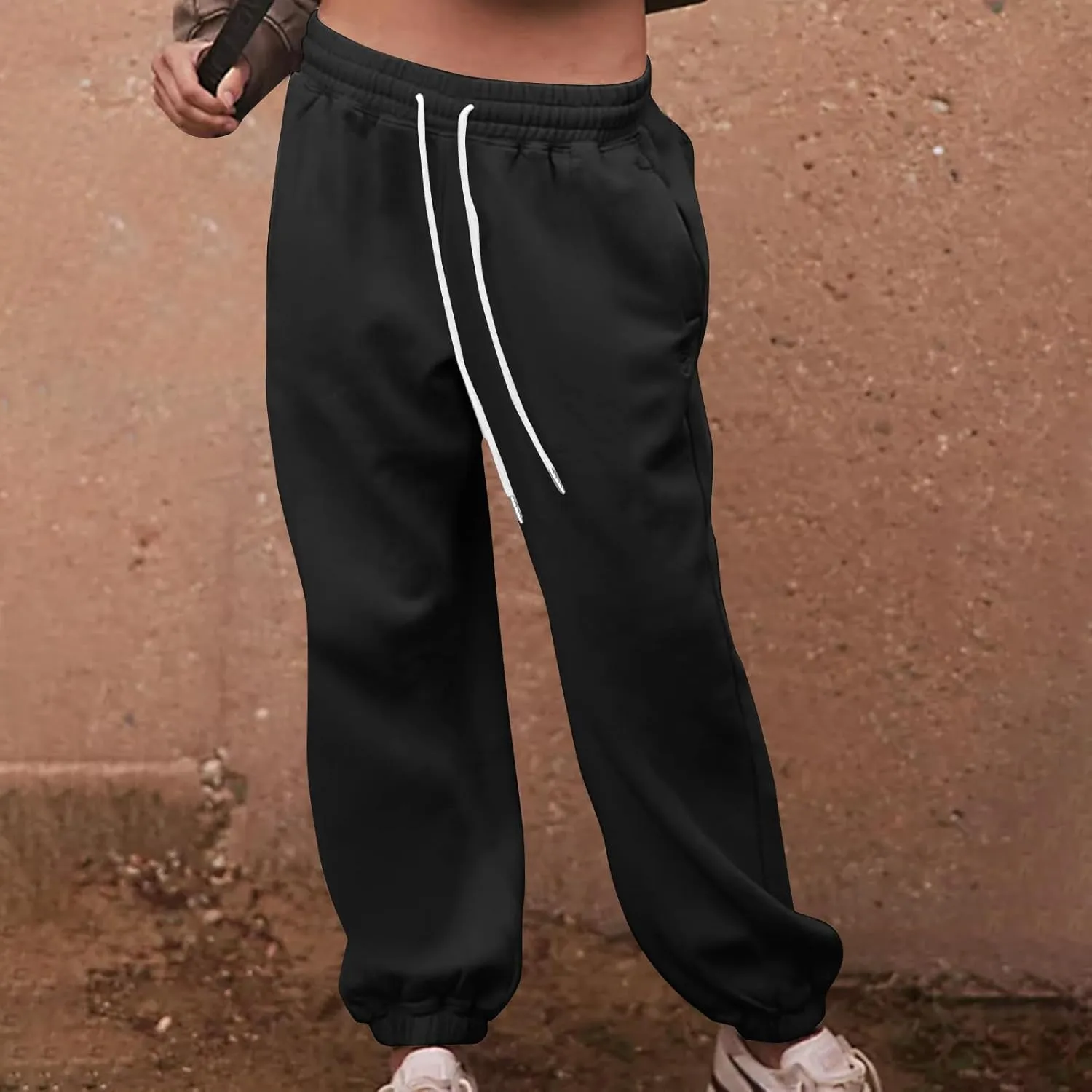 Women's Fall Sweatpants Fleece Lined Casual Pants Drawstring Jogger Pants High Waisted Baggy Pants Comfy Lounge Pants