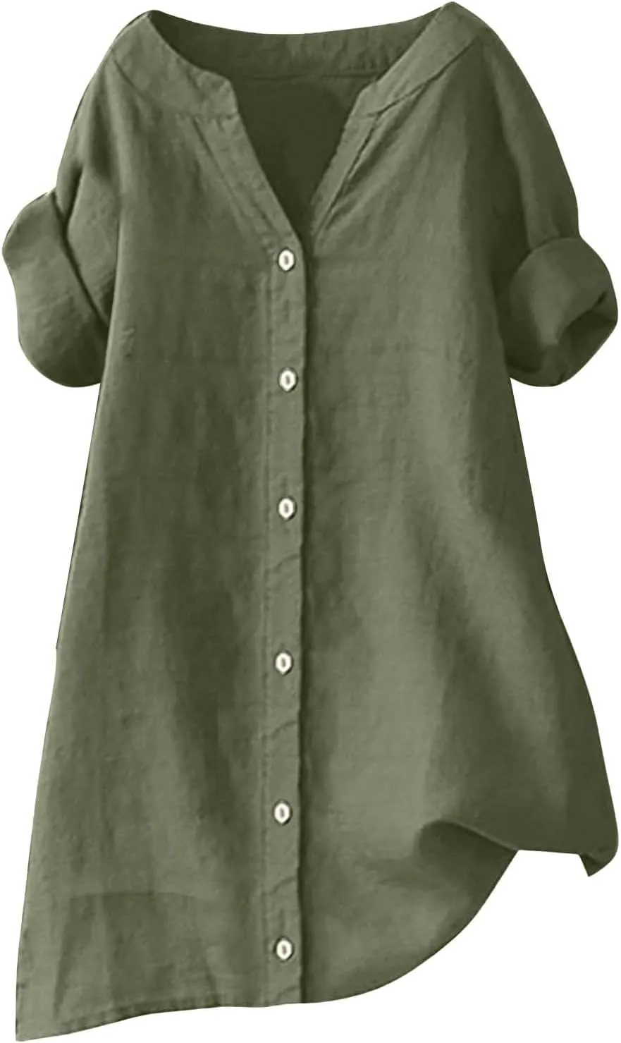 Womens Floral Linen Short Sleeve Top Summer Beach Casual Plus Size Tunic Top Round Neck Loose Tshirts