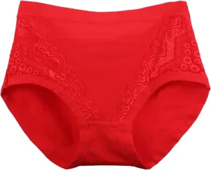 Women's High Waist Cotton Underwear Soft Brief Sexy Lace Panties Regular Butt Lift Seamless Brief