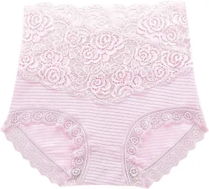 Women's High Waist Cotton Underwear Soft Brief Sexy Lace Panties Regular Butt Lift Seamless Brief