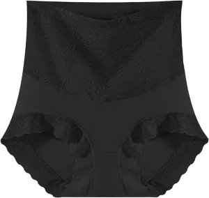 Women's High Waist Cotton Underwear Soft Brief Sexy Lace Panties Regular Butt Lift Seamless Brief