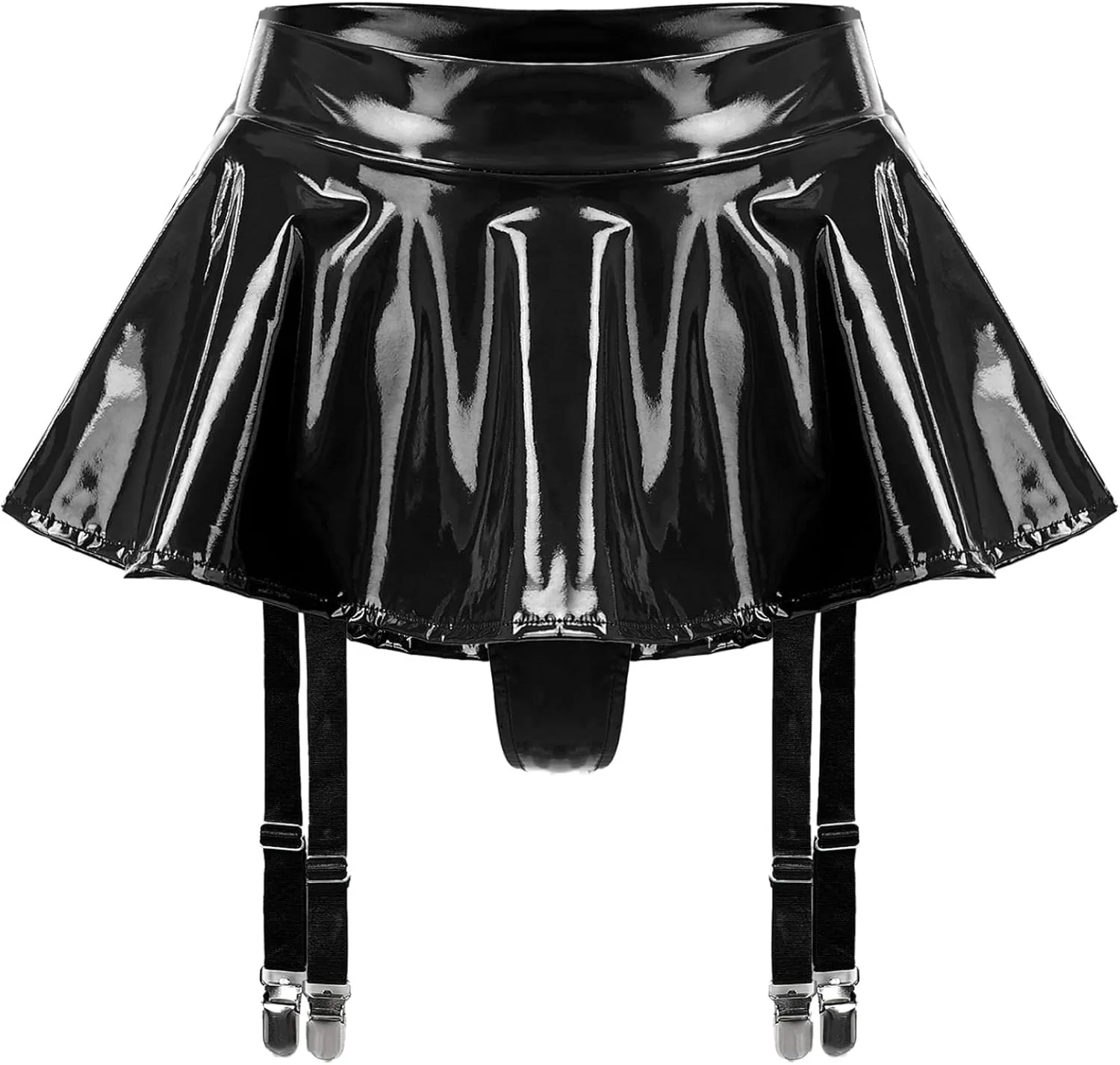 Women's High Waist Pleated Mini Skirt Garter with 4 Straps Metal Clip Holder Suspender Belt