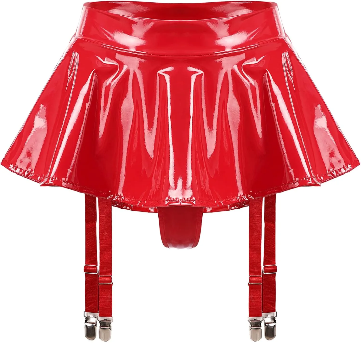 Women's High Waist Pleated Mini Skirt Garter with 4 Straps Metal Clip Holder Suspender Belt