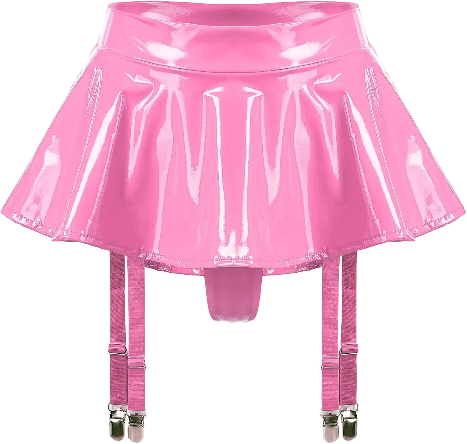 Women's High Waist Pleated Mini Skirt Garter with 4 Straps Metal Clip Holder Suspender Belt