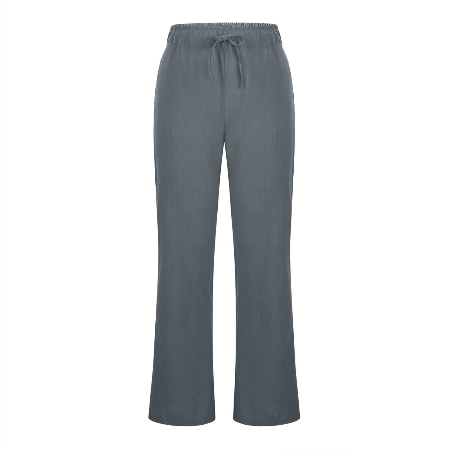 Womens Linen Pants Summer Boho Drawstring Elastic High Waist Loose Wide Leg Trousers with Pockets