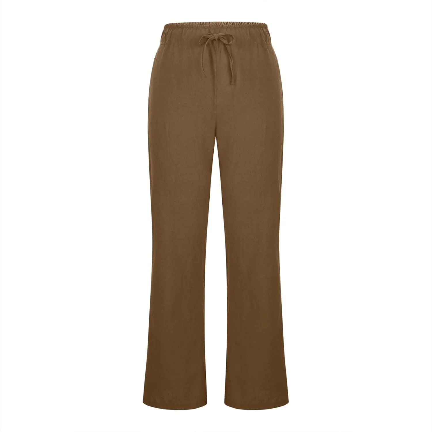Womens Linen Pants Summer Boho Drawstring Elastic High Waist Loose Wide Leg Trousers with Pockets