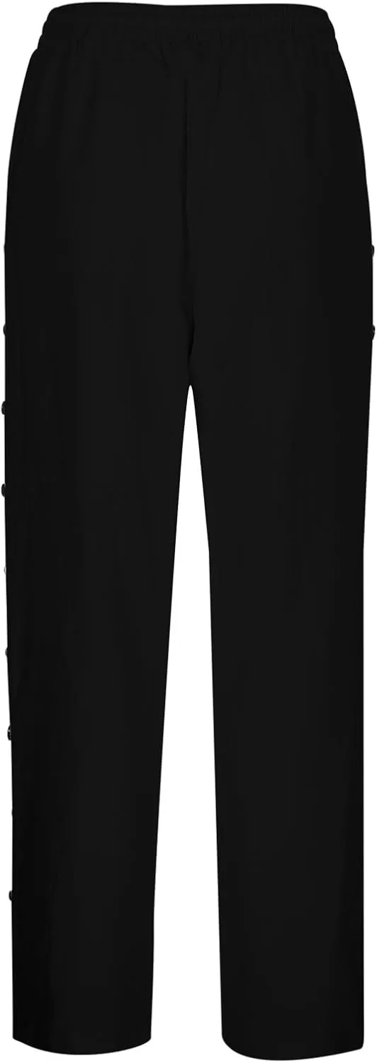 Women's Linen Pants with Side Buttons Summer Casual Lightweight Elastic Hight Waist Drawstring Loose Trousers