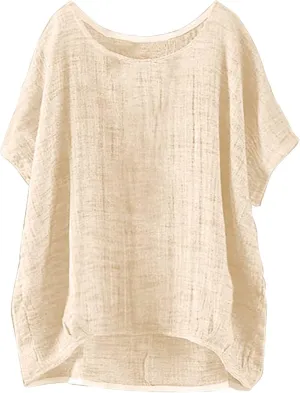 Womens Linen Shirts V Neck Button Down Blouses Collar Oversized Tops Short Sleeve Loose Fit T-Shirt