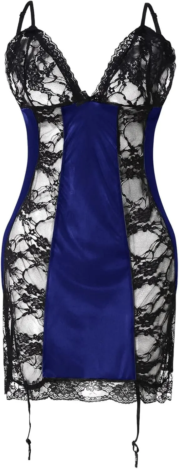 Women'S Lingerie Eyelash Lace Mesh Teddy Babydoll Nightgown Outfits Super Stretchy Underwire