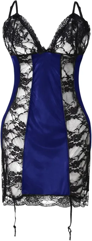 Women'S Lingerie Eyelash Lace Mesh Teddy Babydoll Nightgown Outfits Super Stretchy Underwire