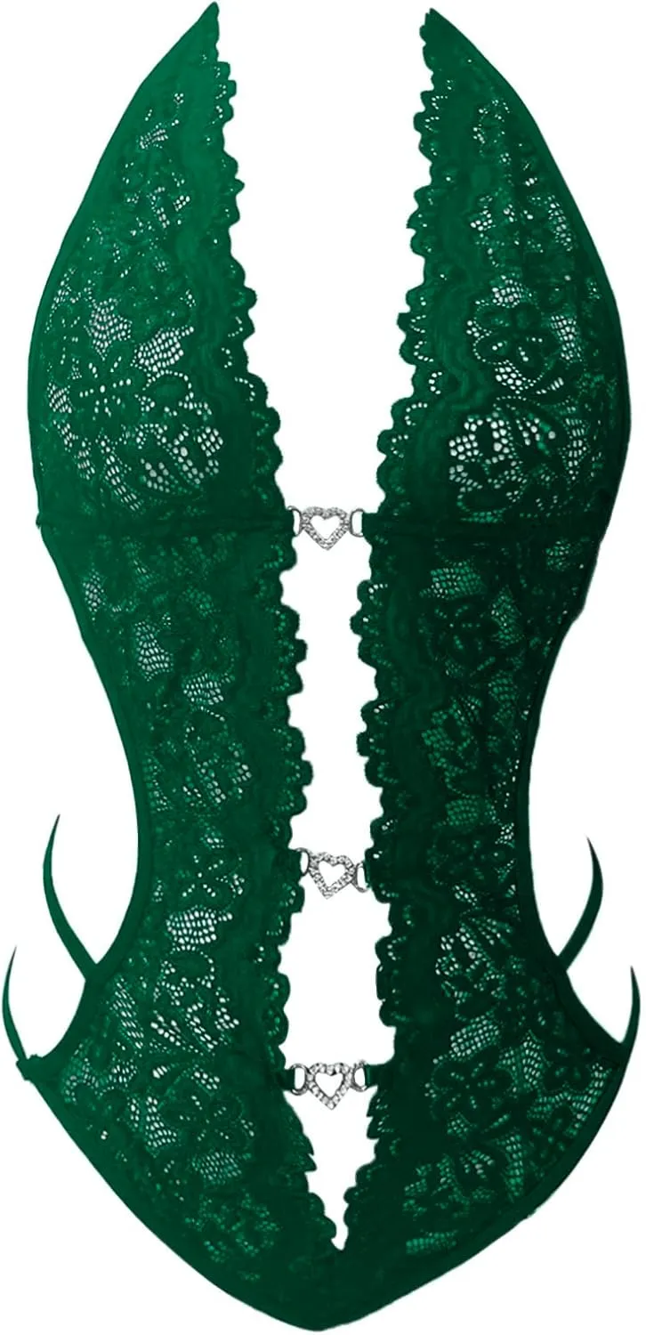 Women's Lingerie Sexy Naughty One Piece Lingerie Sexy Lace Bodysuit Deep V Teddy Babydoll Nightgown