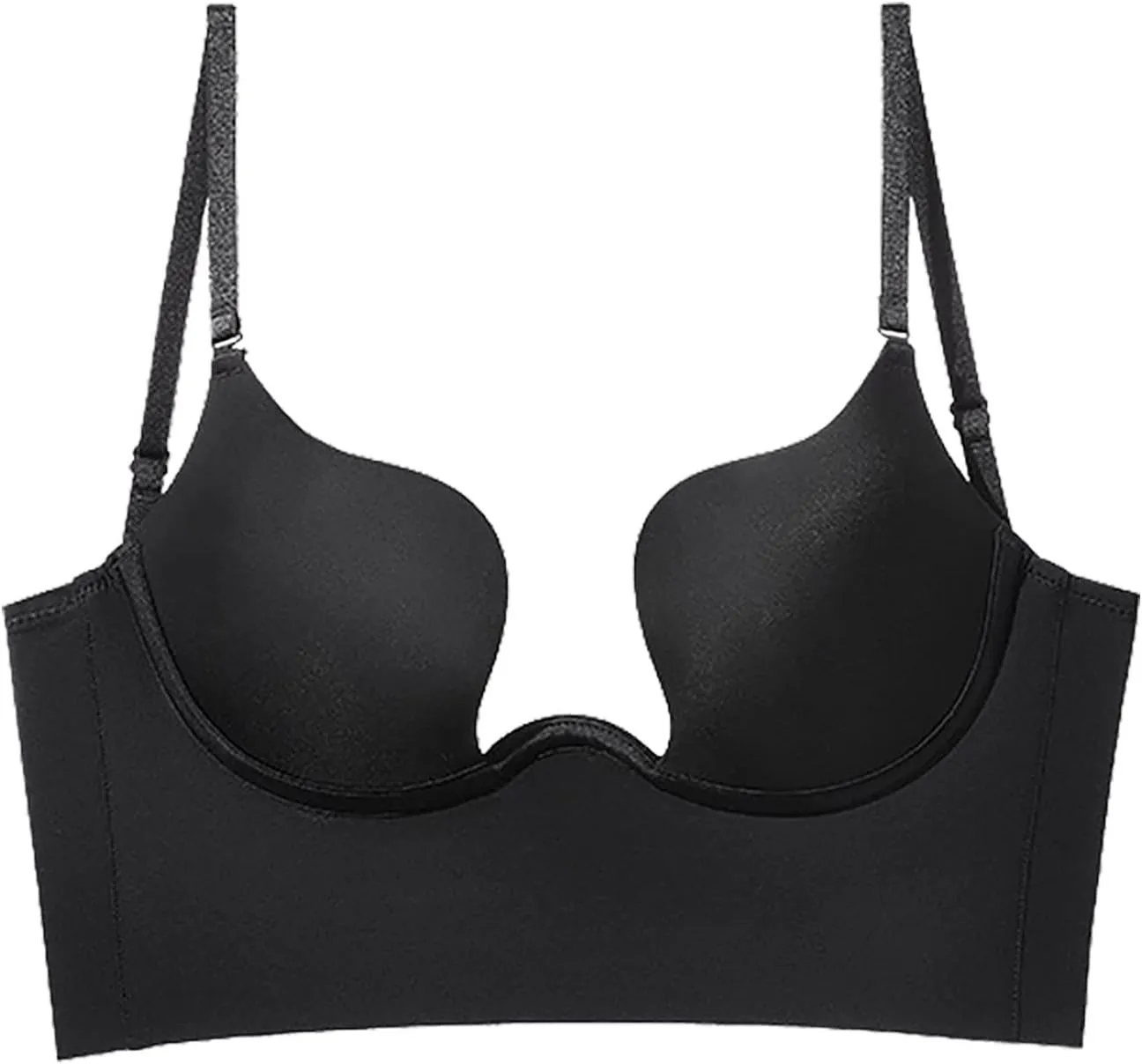 Womens Low Back Bras Deep Plunge Backless Bra Push Up Bra with Clear Straps, Low Cut Convertible Underwire Bra