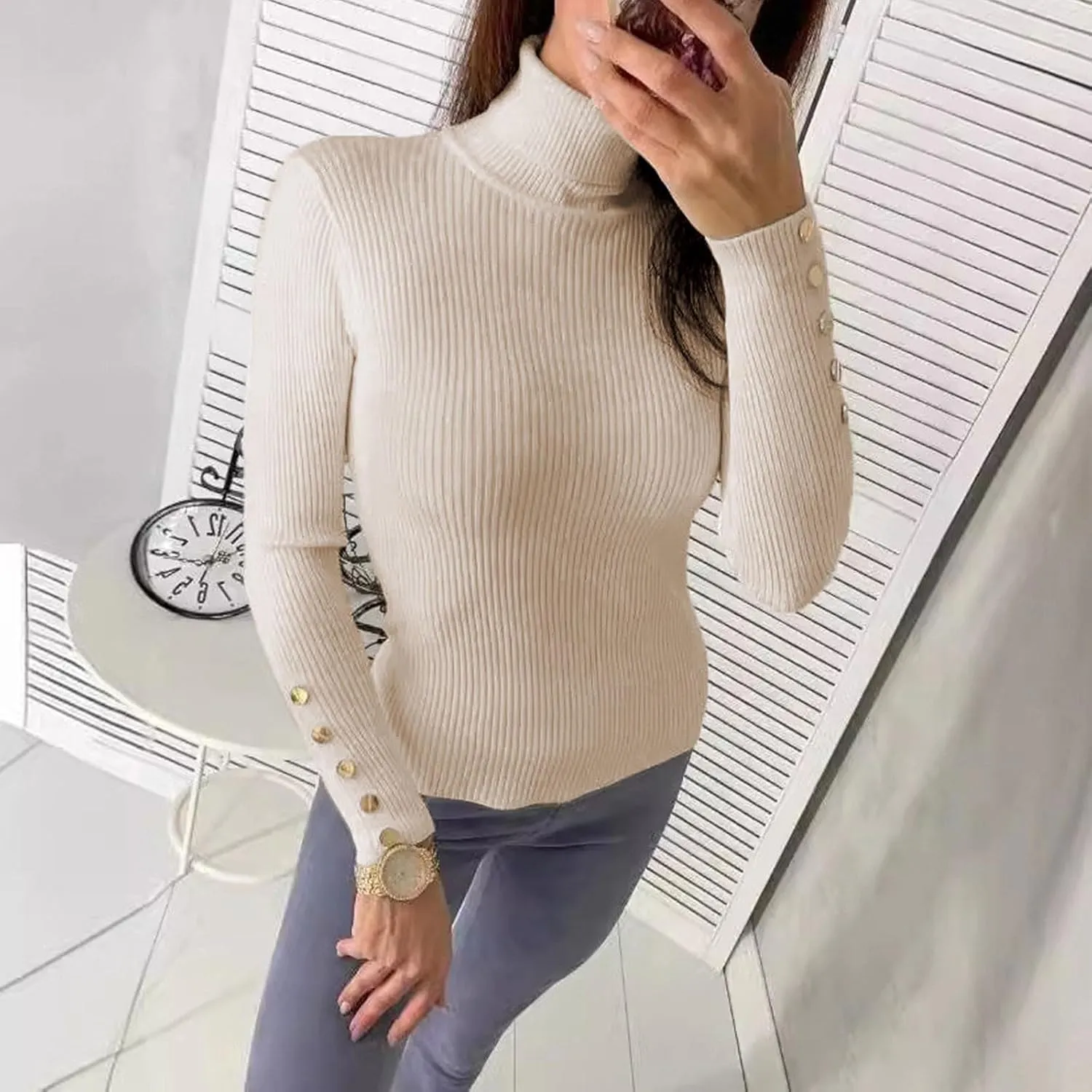 Women's Mock Turtleneck Long Sleeve Top Pullover Basic Slim Fitted Lightweight Undershirts Thermal Underwear Top