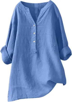 Womens Short Sleeve Cotton Linen Shirt Casual Crewneck Plus Size T-Shirt Plain Solid Loose Fit Summer Tee Top