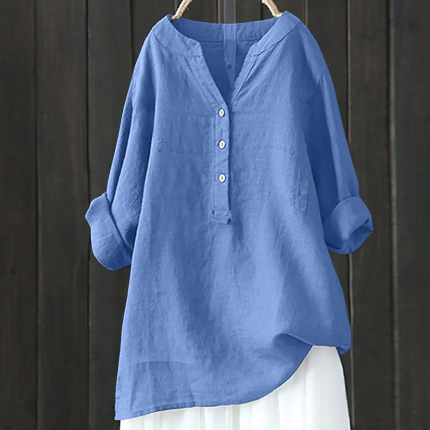 Womens Short Sleeve Cotton Linen Shirt Casual Crewneck Plus Size T-Shirt Plain Solid Loose Fit Summer Tee Top