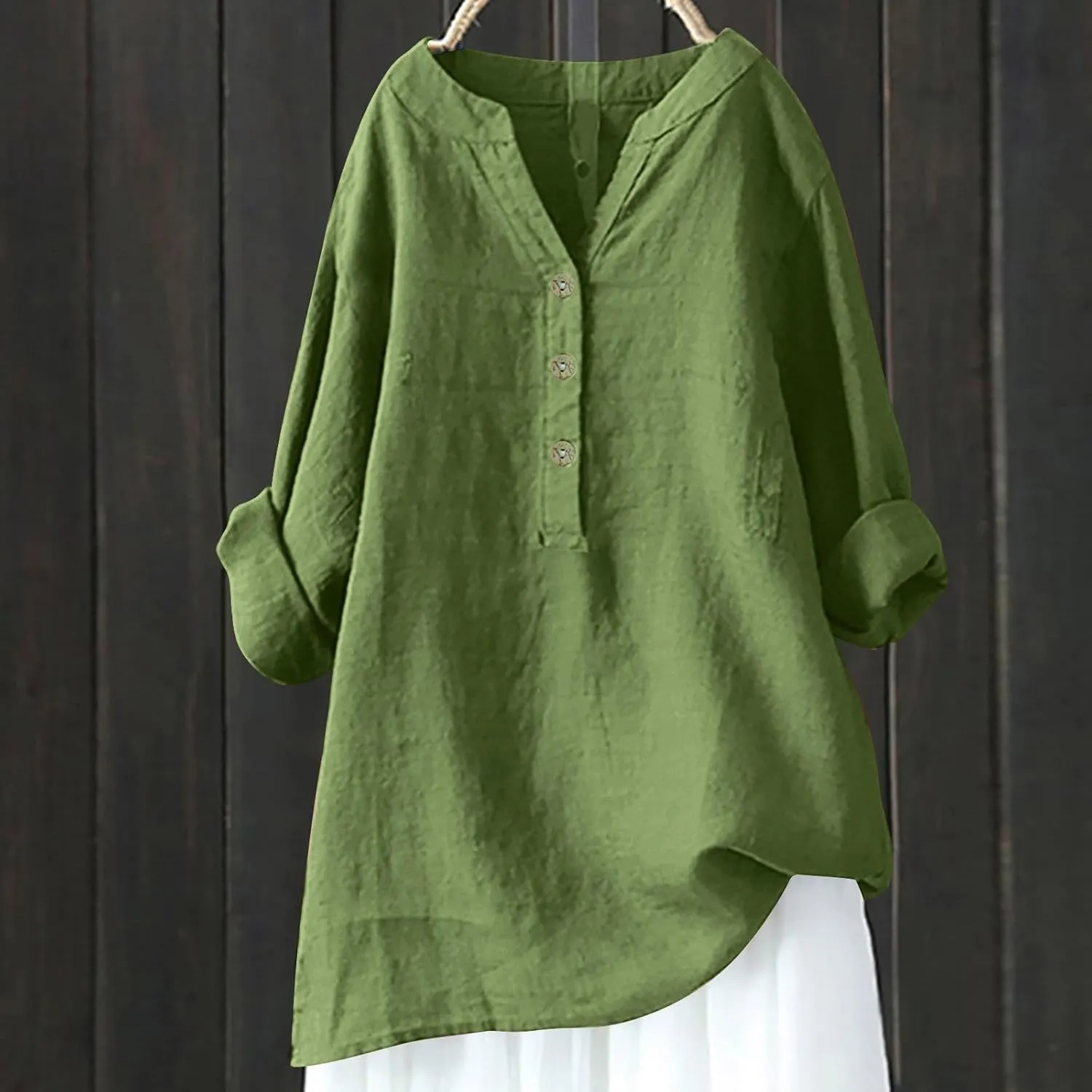 Women's Short Sleeve Cotton Linen Shirts Casual V Neck Basic T Shirt Solid Color Loose Fit Summer Tee Shirts