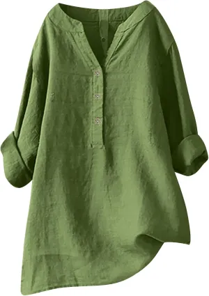 Women's Short Sleeve Cotton Linen Shirts Casual V Neck Basic T Shirt Solid Color Loose Fit Summer Tee Shirts