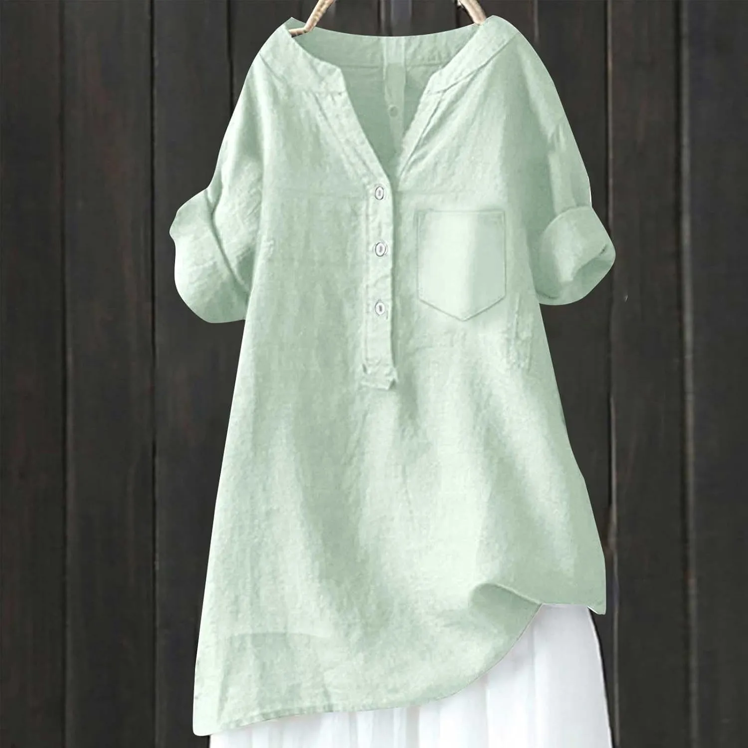 Women's Short Sleeve Linen Shirt Casual Crewneck Dress T Shirt Bohemian Embroidery Loose Summer Tee Shirt