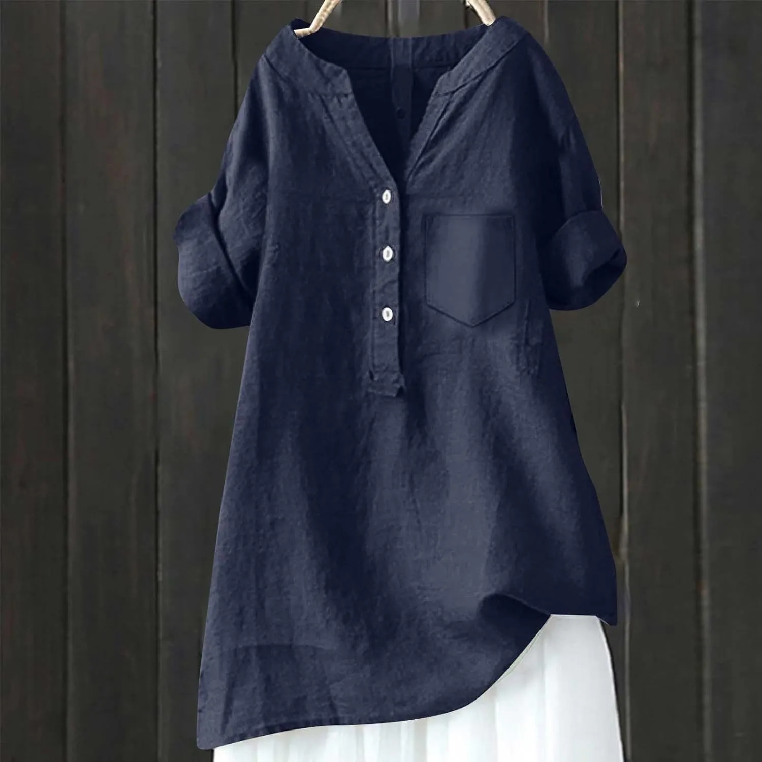 Women's Short Sleeve Linen Shirt Casual Crewneck Dress T Shirt Bohemian Embroidery Loose Summer Tee Shirt