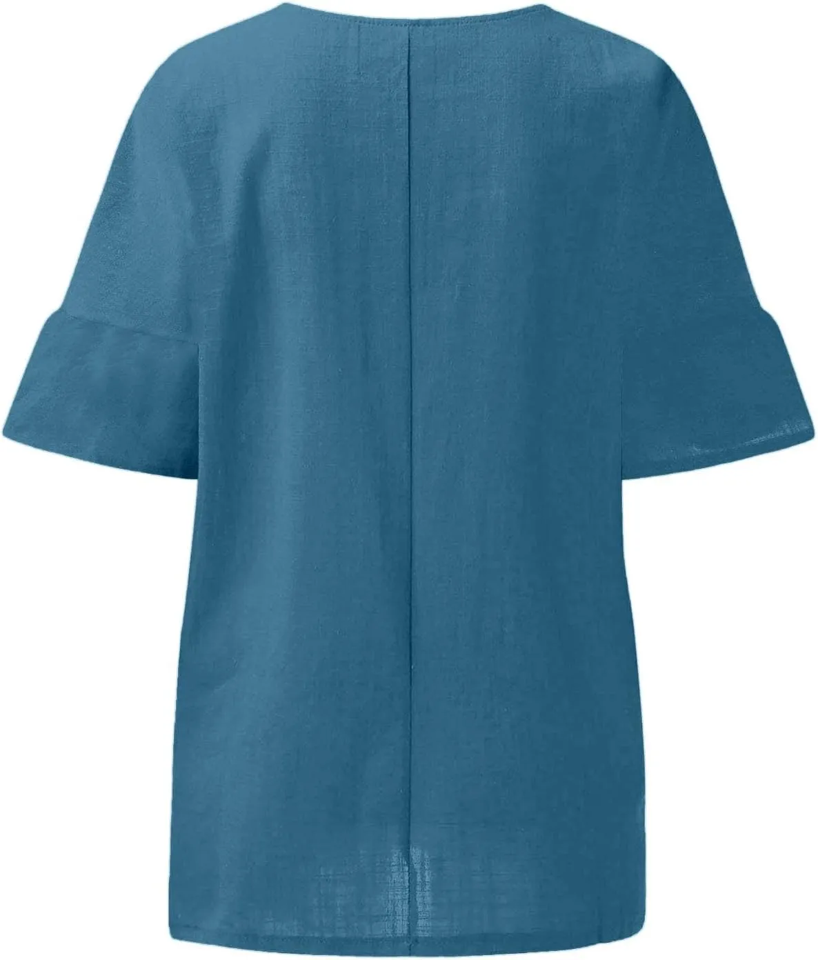 Womens Short Sleeve Linen Shirts Casual Round Neck Beach T-Shirt Plain Solid Loose Fit Summer Tshirts