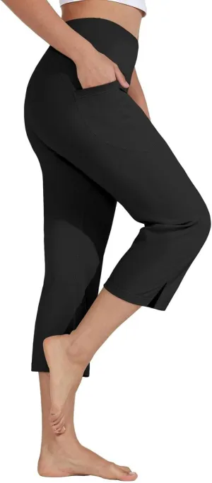 Women's Straight Leg Yoga Capris High Waist Tummy Control Bootcut Crop Pants Athletic Workout Leggings with Pockets
