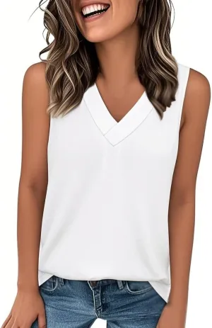 Womens Tank Top 2025 Sleeveless Summer Vacation Beach Tees Shirts Loose Flowy Basic T-Shirt
