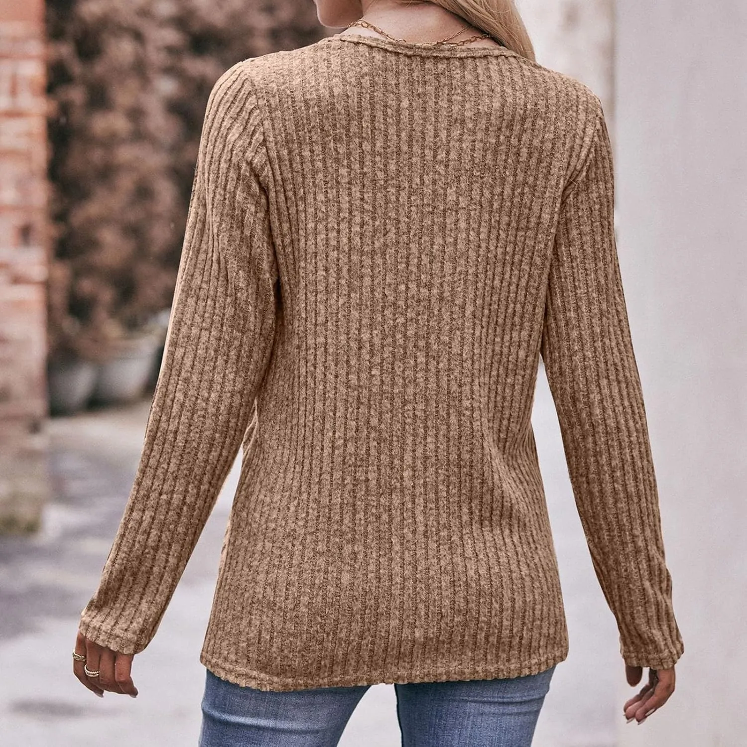 Womens Tops Color Block Shirts Strip Brushed Slit Fashion Button T Shirt Long Sleeve Top Slim Fit T Shirt Tunic Top