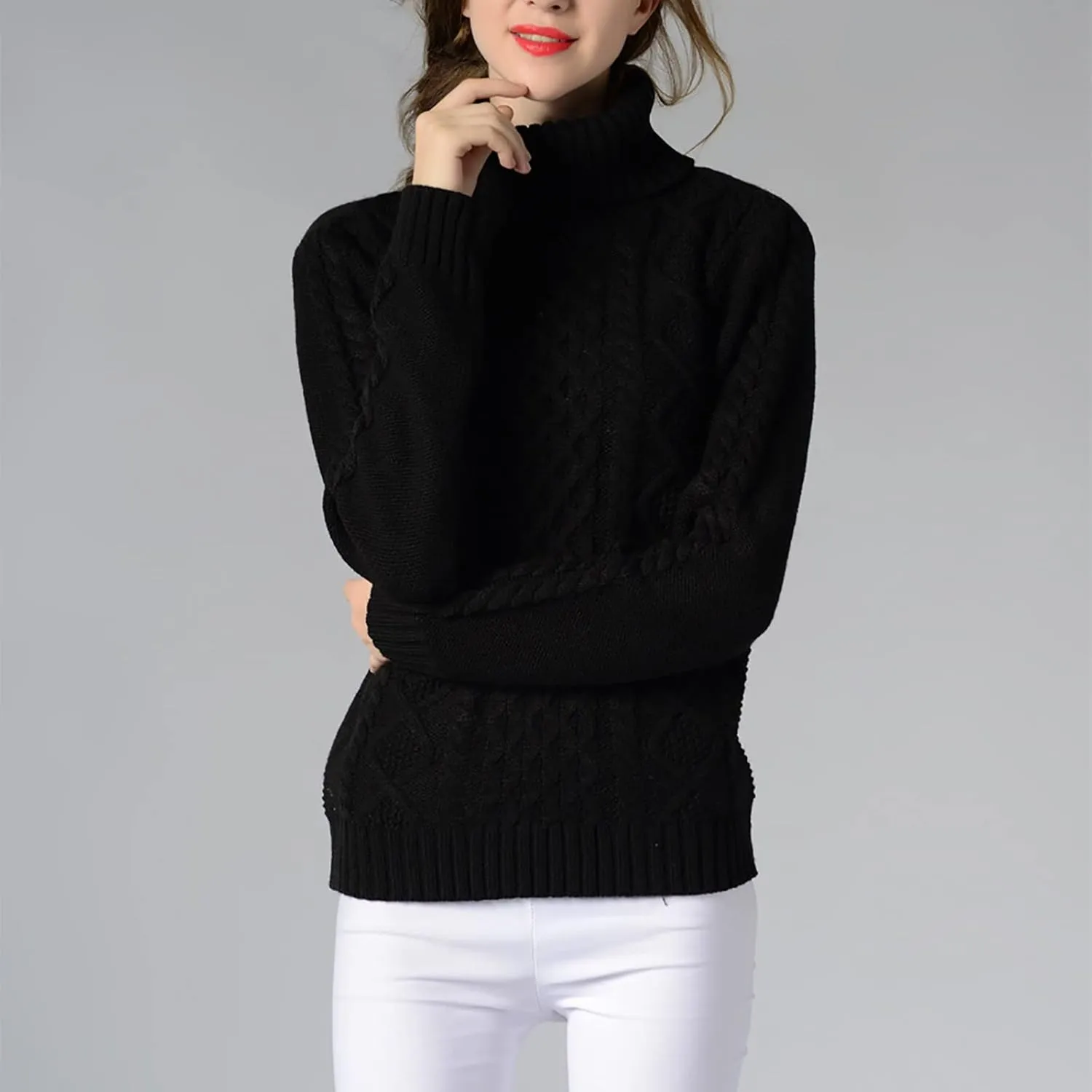 Womens Turtleneck Long Sleeve Ribbed Pullover Sweater Long Sleeves Tops Midweight Thermal Underwear Blouse