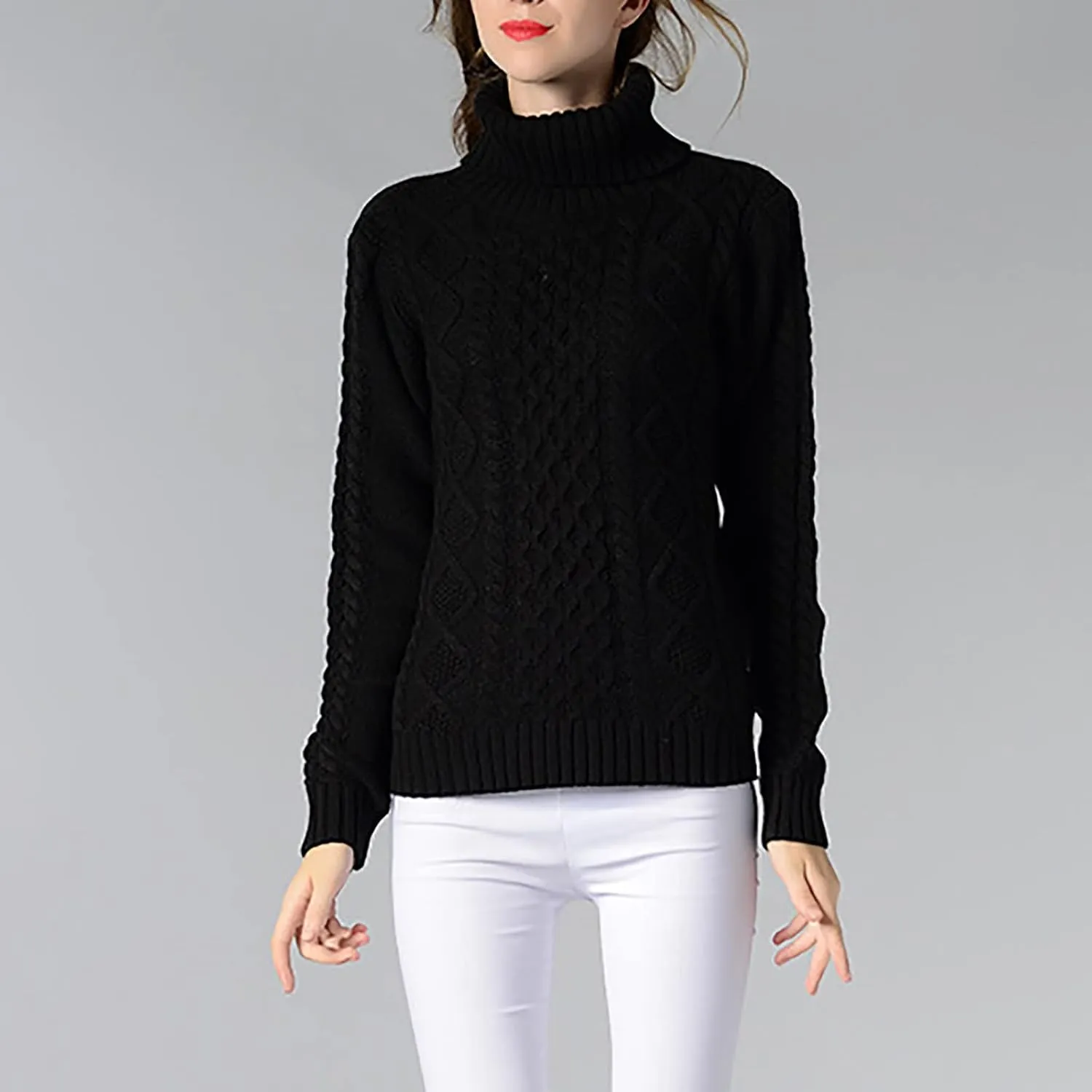 Womens Turtleneck Long Sleeve Ribbed Pullover Sweater Long Sleeves Tops Midweight Thermal Underwear Blouse