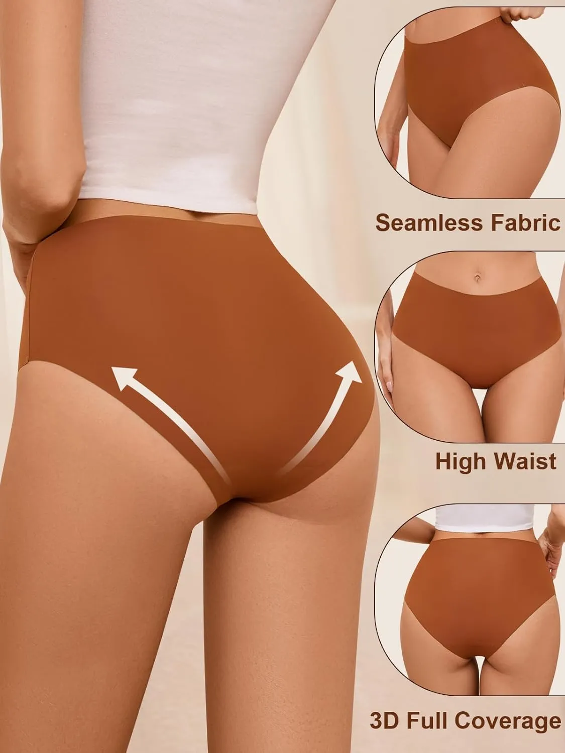 Womens Underwear Full Coverage No Show High Waisted Seamless Ladies Panties 6 Pack
