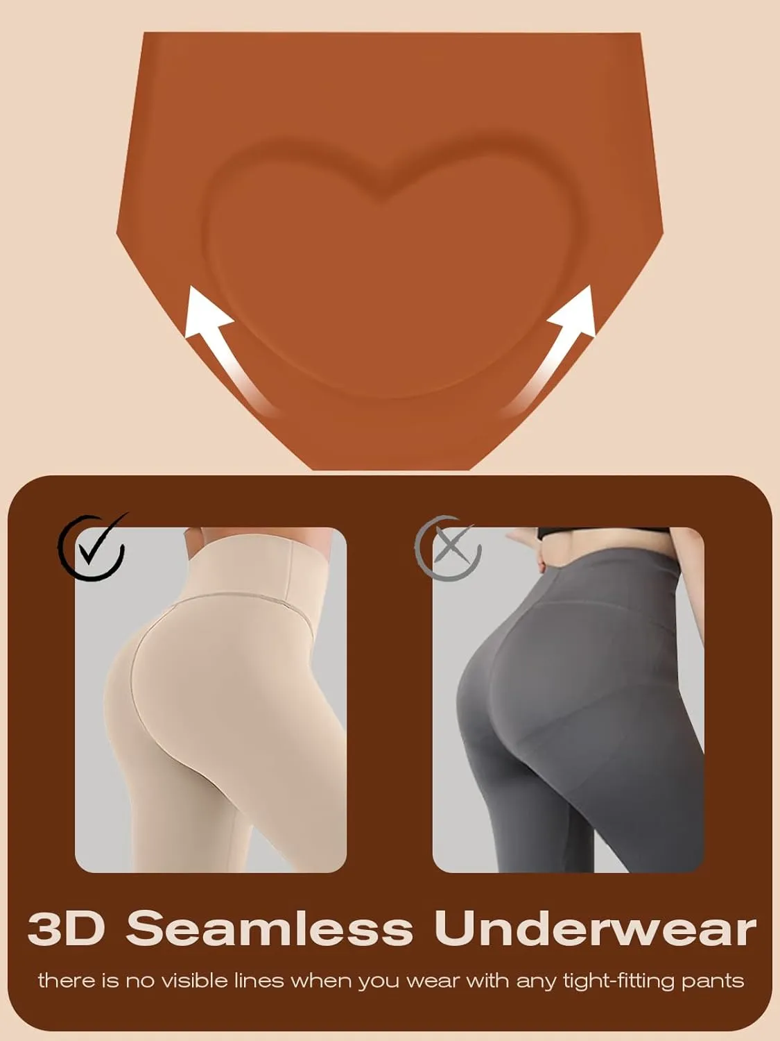 Womens Underwear Full Coverage No Show High Waisted Seamless Ladies Panties 6 Pack