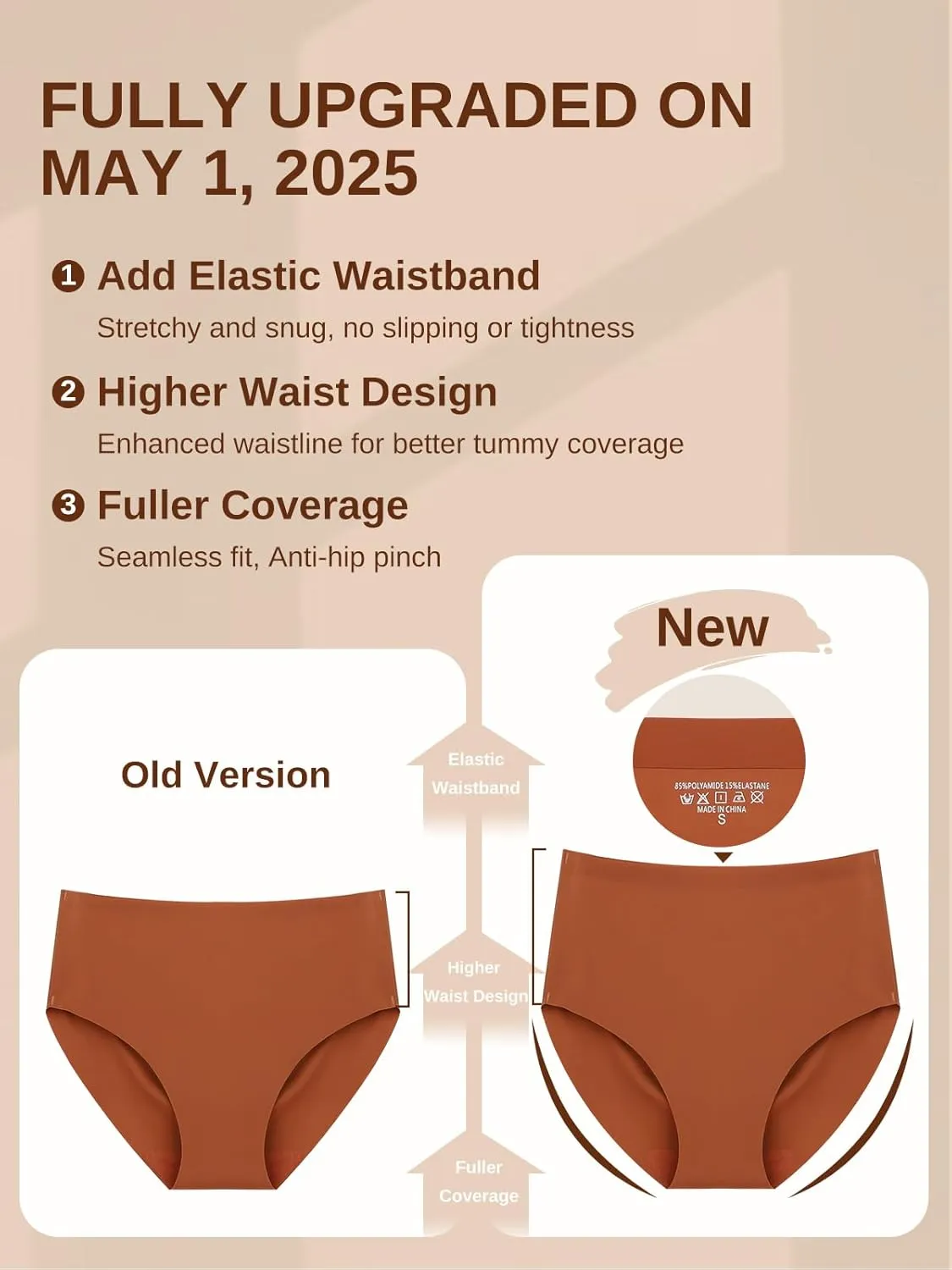 Womens Underwear Full Coverage No Show High Waisted Seamless Ladies Panties 6 Pack