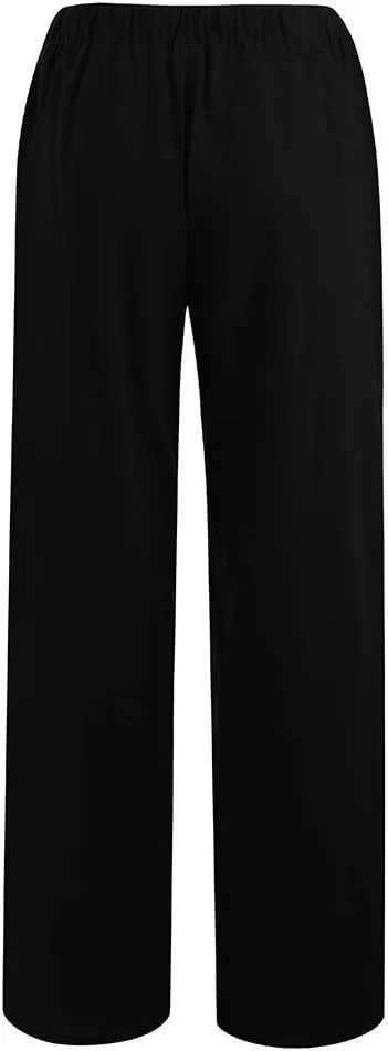Womens Wide Leg Palazzo Pants 2024 Cotton Linen Pants Lounge Comfy Flowy Pants Summer Boho Beach Pants with Pockets