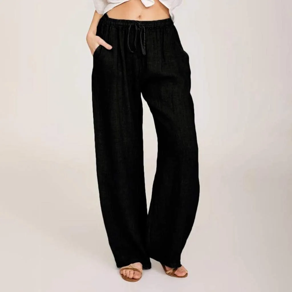 Womens Wide Leg Palazzo Pants 2024 Cotton Linen Pants Lounge Comfy Flowy Pants Summer Boho Beach Pants with Pockets