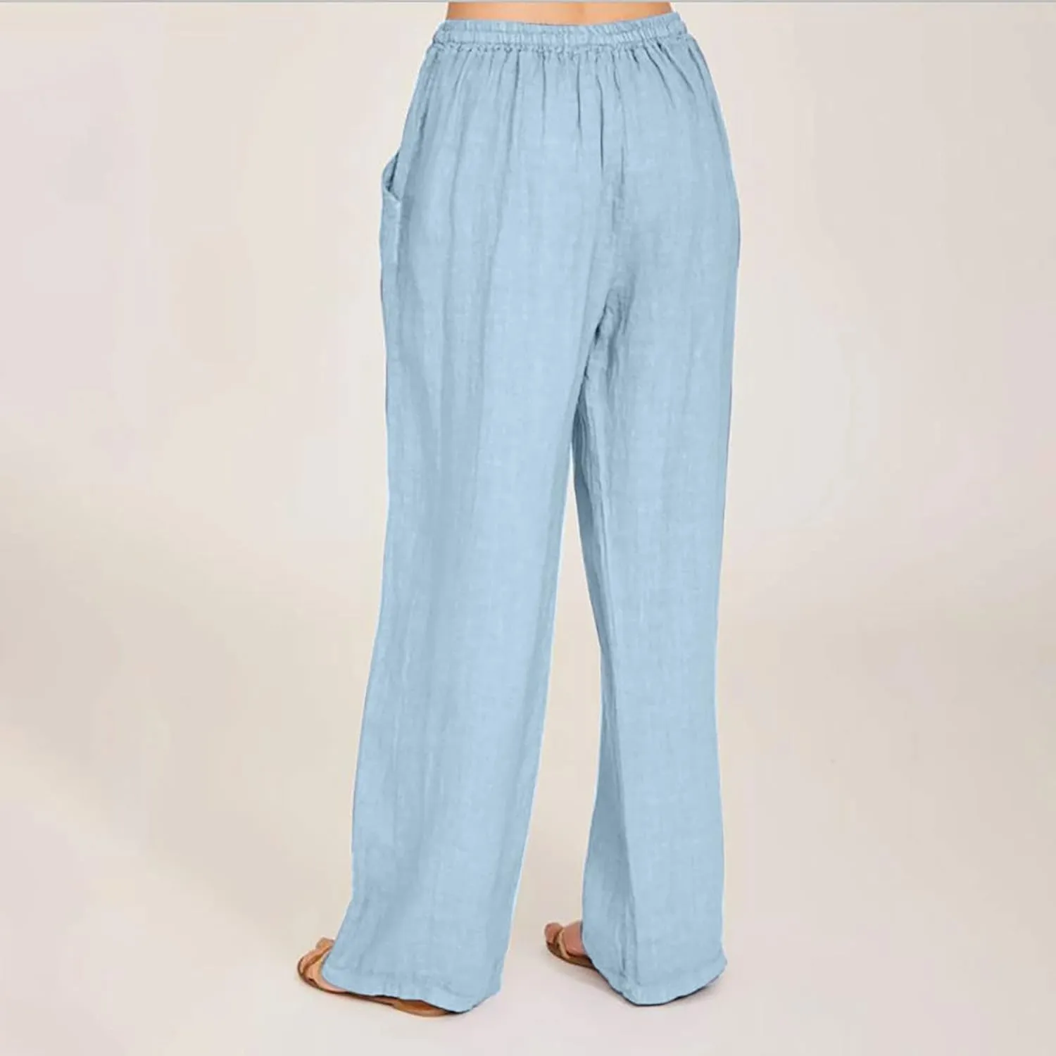 Womens Wide Leg Palazzo Pants 2024 Cotton Linen Pants Lounge Comfy Flowy Pants Summer Boho Beach Pants with Pockets